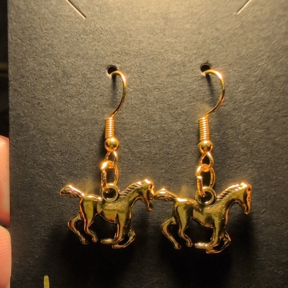 Gold Colored Horse Dangle Earrings